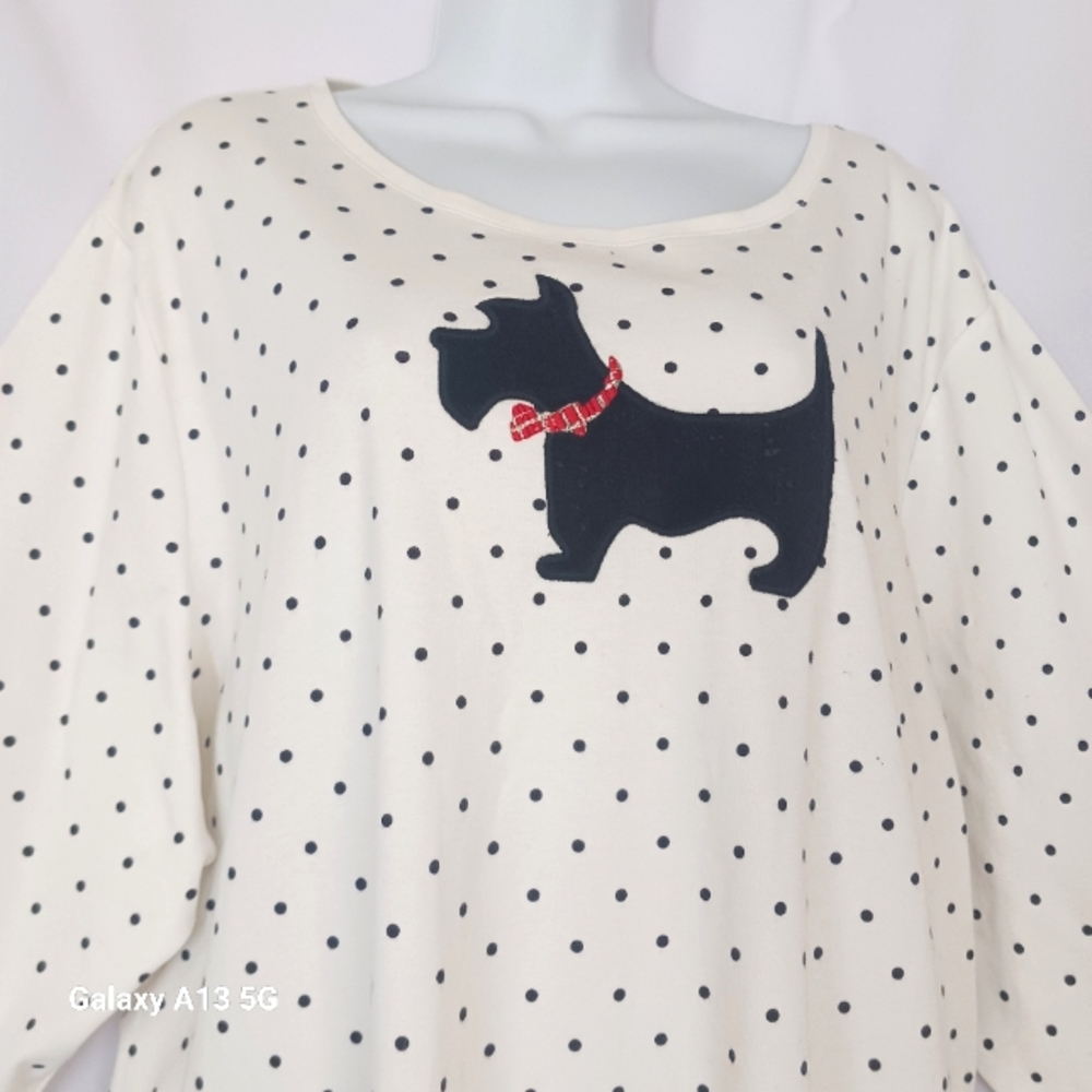 Croft & Barrow NWOT Women's Scottie Dog Polka Dot Long Sleeve T-Shirt Sz 3X - Picture 7 of 9